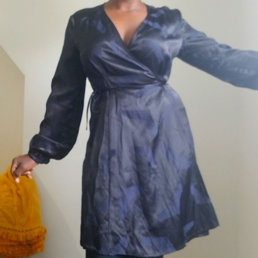 H&M Navy Wrap Dress with avian pattern